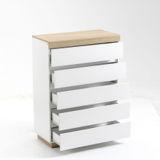 HomCom 5 fiókos komód, fa fiókos hálószobába borulásgátlóval, 80x40x109 cm, fehér bútor