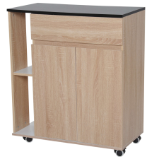 HomCom fiókos és kerekes konyhaszekrény, fa, tölgy / fekete 78x39,5x88,5cm bútor