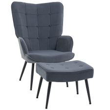 HomCom Karfás fotel lábtartóval, relax fotel, kárpitozott, bársony huzat, kékesszürke bútor