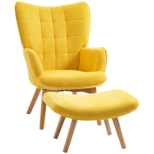 HomCom Karfás fotel lábtartóval, relax fotel, kárpitozott, kordbársony hatású, sárga bútor
