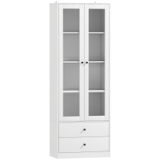 HomCom Konyhaszekrény üvegajtókkal, 2 fiókkal és állítható polcokkal, fehér bútor