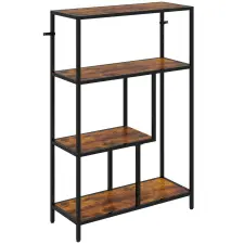 HomCom Négy Polcos Könyvespolc Ipari Stílusban, Fa és Fém, 77x30x116 cm, Rusztikus Barna bútor