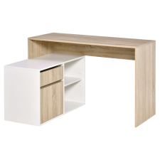 HomCom sarokasztal, Szekrény/Fiók/2 polc, Pal, 120x92x75,5 cm, tölgy/fehér íróasztal