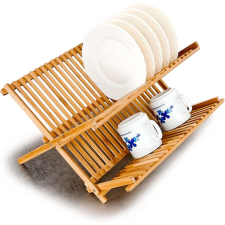 HomeandMode 2 szintes összehajtható bambusz konyhai edényszárító konyhai eszköz