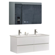 homedepo Hongkong Duo White 120 komplett fürdőszoba bútor fali mosdószekrénnyel, dupla kerámia mosdóval és tükörrel fürdőszoba bútor