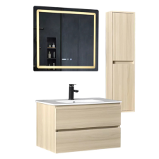 homedepo Hongkong Sonoma 80 komplett fürdőszoba bútor szett fali mosdószekrénnyel, kerámia mosdóval, tükörrel és magas szekrénnyel fürdőszoba bútor