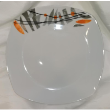  Homefavour szögletes narancs - szürke lapos tányér, porcelán, 24,8x24,8 cm, 1 db tányér és evőeszköz