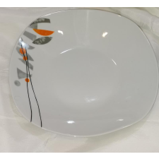  Homefavour szögletes narancs - szürke mélytányér, porcelán, 22x22 cm, 1 db tányér és evőeszköz