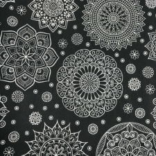 HomeTextiles FEKETE-FEHÉR, mandala mintás lakástextil, dekorvászon méteráru