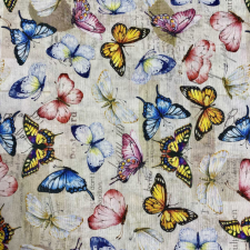 HomeTextiles LEPKÉK, pillangó mintás, bézs loneta dekorvászon méteráru