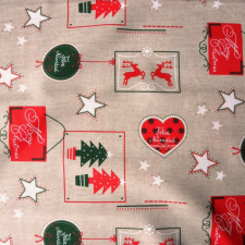HomeTextiles MARCOLINHO, lenhatású, karácsonyi mintás lakástextil dekorációs anyag, 280 cm és 140 cm széles karácsonyi textilia