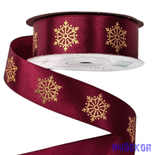  Hópehely mintás szatén szalag 25mm x 20m - Borvörös szalag, masni
