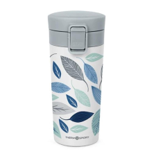 Hordozható termo bögre, levél minta, szürke tető 360ml termosz