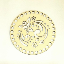  Horgolható natúr tábla cirádás, kör alakú. Átmérője: 17 cm dekorációs kellék