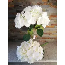  Hortenzia 5 ágú selyemvirág csokor 46 cm Krém dekorációs kellék