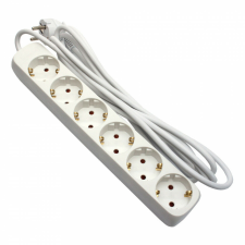  Hosszabbító kábel 6 aljzat 3 méter, kábel 3x1, max 10A, fehér, Strohm hosszabbító, elosztó