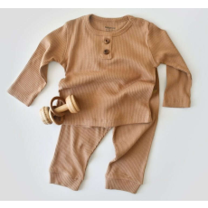  Hosszú ujjú blúz és hosszú nadrág organikus és modális pamutból - Brown BabyCosy (Méret: 9-12 hónap)