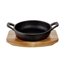 HOT IRON mini öntöttvas serpenyő fa alátéttel, 12 cm edény