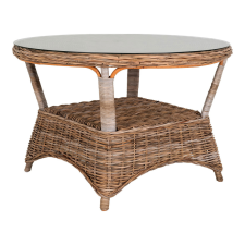 House Nordic Larisa kerti asztal, kubu rattan, üveg, szürke 120x77 cm kerti bútor