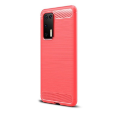  Huawei P40, Szilikon tok, közepesen ütésálló, szálcsiszolt, karbon minta, piros tablet tok