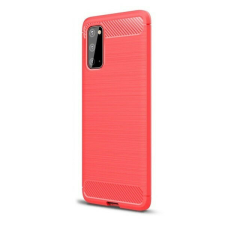 Huawei P Smart (2020), Szilikon tok, közepesen ütésálló, szálcsiszolt, karbon minta, piros tok és táska