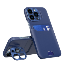 Hurtel Bőr állvány tok iPhone 14 Pro Max tok kártya pénztárca állvány kék tok és táska