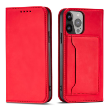 Hurtel Mágneses kártyatartós tok iPhone 14 Pro flip cover pénztárca állvány piros tok és táska