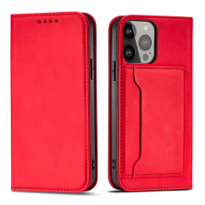 Hurtel Mágneses kártyatartós tok iPhone 14 Pro Max flip cover pénztárca állvány piros tok és táska