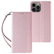 Hurtel Mágneses tok pánttal iPhone 13 Pro Max tok pénztárca + Mini nyaklánc függő rózsaszín tok és táska