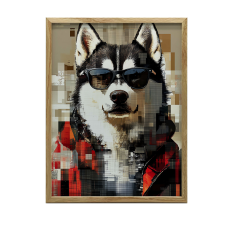 HUSKY FALI PLAKÁT SZEMVEVEGES FA KERETBEN 50x70 CM grafika, keretezett kép