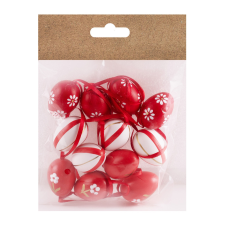  Húsvéti tojás (12 db-os, piros, virágos, csíkos) fajáték