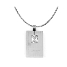 I Love You - acél nyaklánc-fehér Swarovski kristályos nyaklánc