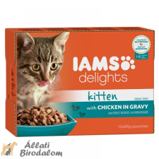IAMS Cat Delights Kitten amp;Junior csirke falatkák ízletes szószban, multipack 12x85g macskaeledel