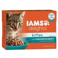 IAMS Cat Delights Kitten&Junior csirke falatkák ízletes szószban, multipack 12x85g macskaeledel