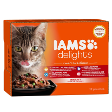 IAMS Cat Delights LAND& SEA IN GRAVY multipack, többféle íz, ízletes szószban 12x85g macskaeledel