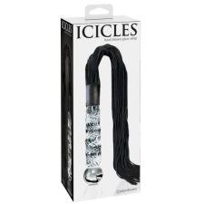 Icicles Icicles No. 38 - bőr korbácsos, hullámos üveg dildó (áttetsző-fekete) műpénisz, dildó