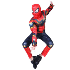 IdeallStore ® Iron Spiderman jelmezkészlet, New Era, piros, 7-9 éves méret, lemezkesztyűt tartalmaz jelmez