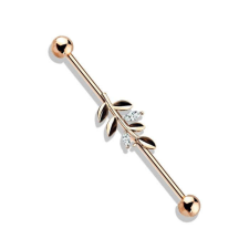 Industrial piercing, levelekkel rosegold szín) testékszer