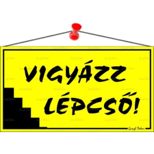 . Információs tábla, 22,5x12,5 cm,  Vigyázz lépcső! , sárga információs címke