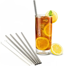  Inox szívószálkészlet 4+1 darab 23cm (8mm) konyhai eszköz