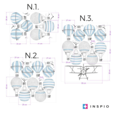 INSPIO Falmatrica - Kék hőlégballonok N.3.- Hőlégballonok és repülő  (9118f) tapéta, díszléc és más dekoráció