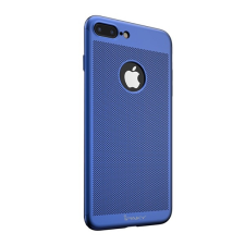 IPAKY Apple iPhone 8 Plus 5.5 műanyag telefonvédő (előlap védelem, lyukacsos minta, logo kivágás + edzett üveg) sötétkék tok és táska