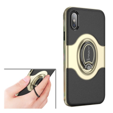 IPAKY műanyag telefonvédő ( Apple iPhone XS 5.8 szilikon belső, mágneses telefontartó gyűrű, 360°-ban forgatható) arany tok és táska