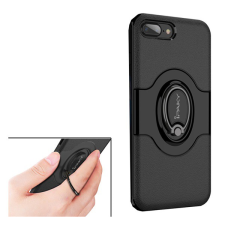 IPAKY műanyag telefonvédő (szilikon belső, mágneses telefontartó gyűrű, 360°-ban forgatható) FEKETE [Apple iPhone 8 Plus 5.5] (5996457743674) tok és táska