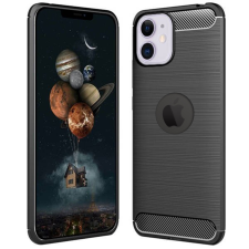  iPhone 12 Telefontok - Forcell CARBON fekete szilikon tok (Apple logónál kivágással) tok és táska