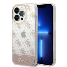  iPhone 14 Pro Telefontok - Guess Pattern Script - kemény hátlaptok - Pink/átlátszó tok és táska