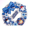 IRIS 3D karácsonyi koszorú mintás karton dekoráció fehér-kék (020-03)