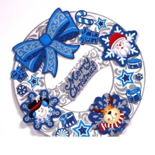 IRIS 3D karácsonyi koszorú mintás karton dekoráció fehér-kék (020-03) adventi koszorú