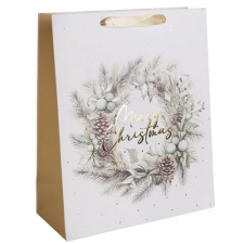 IRIS Dísztasak matt 18x23 cm koszorú Merry Christmas felirattal ajándéktasak