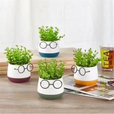  IRIS E5720 szemüveges fej dekoráció művirággal kétszínű cserépben 9x14cm party kellék